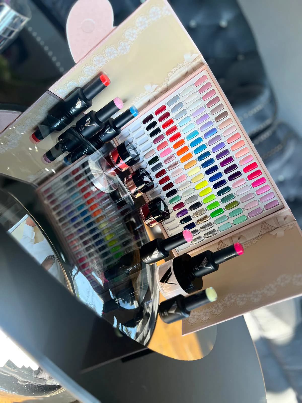 Nail color chart with hundreds of gel shades at Attraction Nails Salon