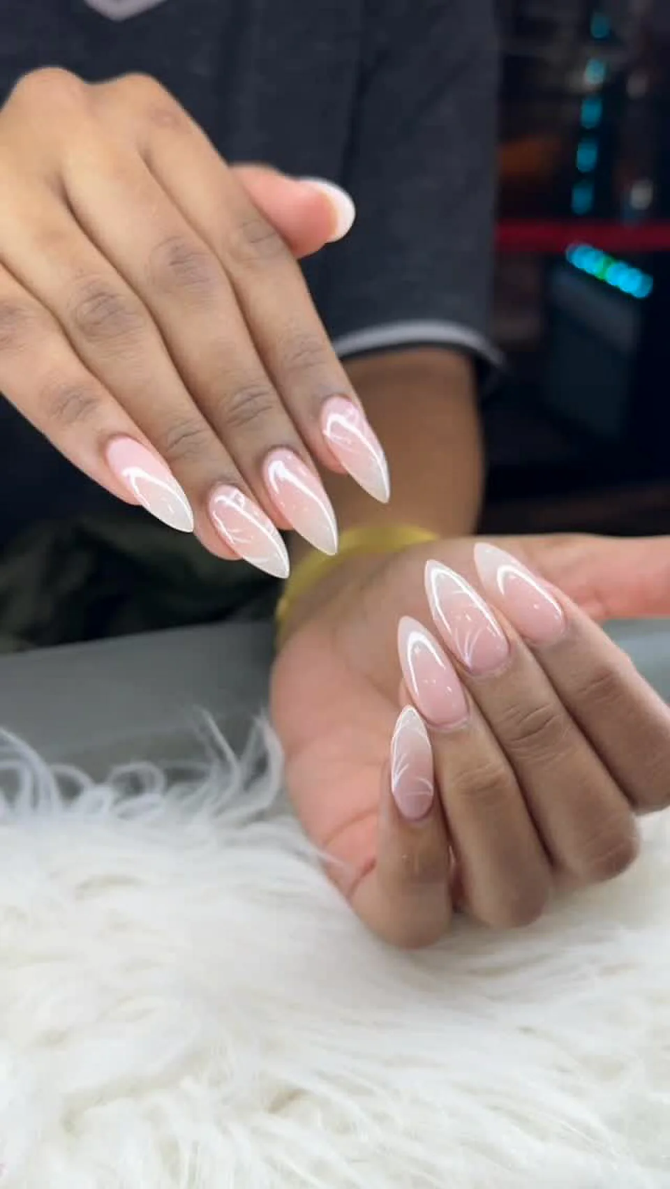 Long nude and pink ombré nails in dip powder, Attraction Nails Salon